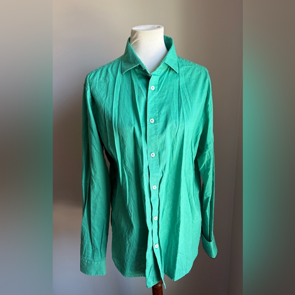 Boden Linen/Cotton Blend Regular Fit Casual Button Down Shirt In Green Size L